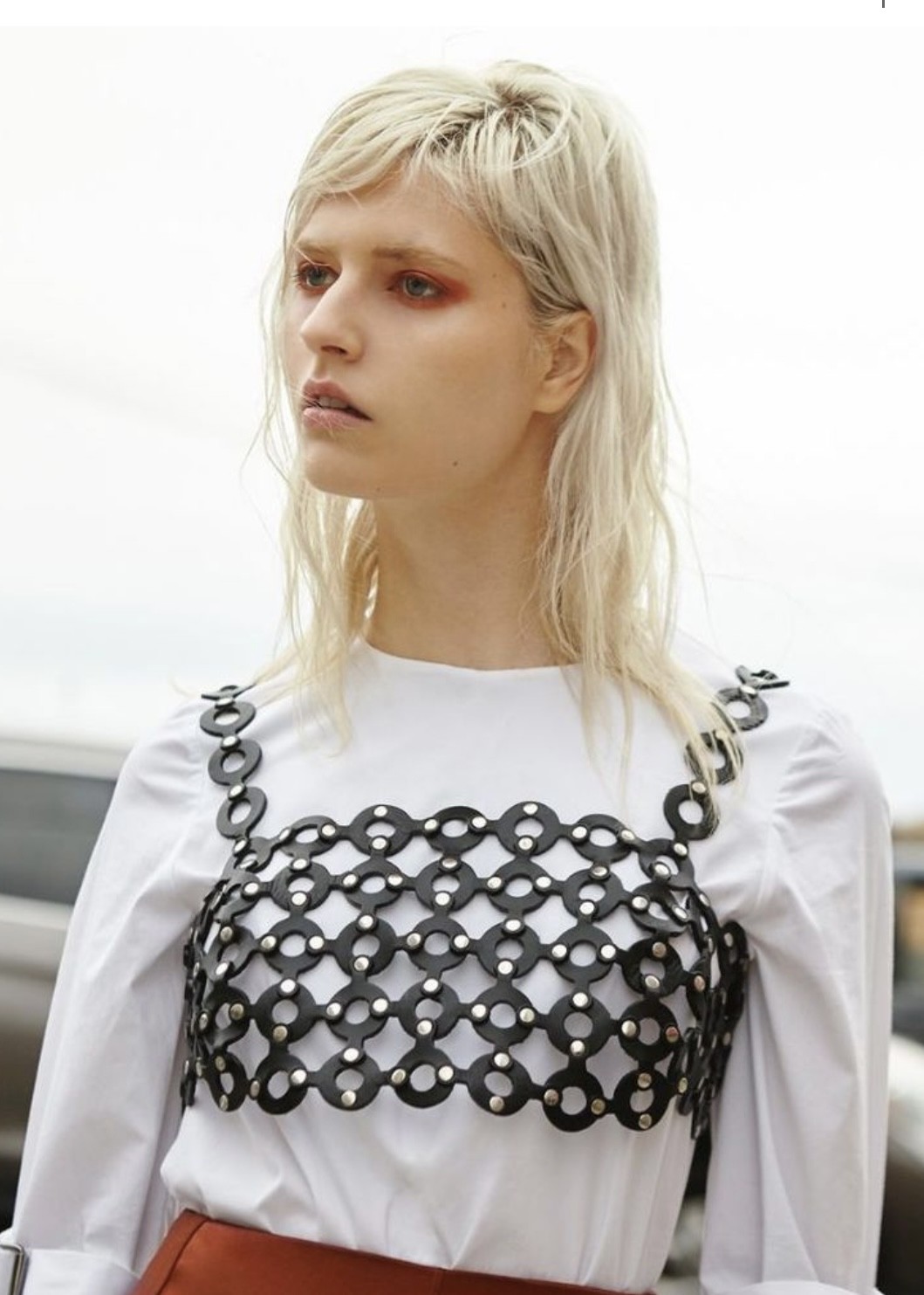 Ana Schurmann for Hunger Magazine — white shirt and chain-link top, London