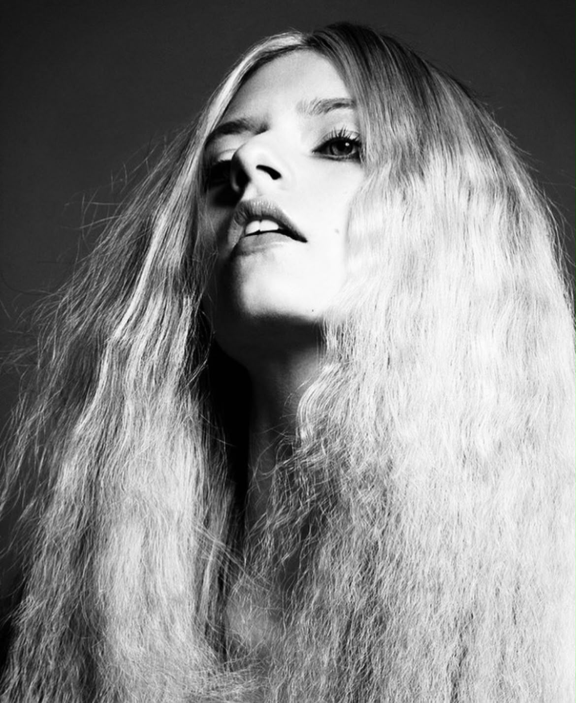 Ana Schurmann for Vogue LA, shot by Jamie Nelson — black and white beauty portrait, crimped hair