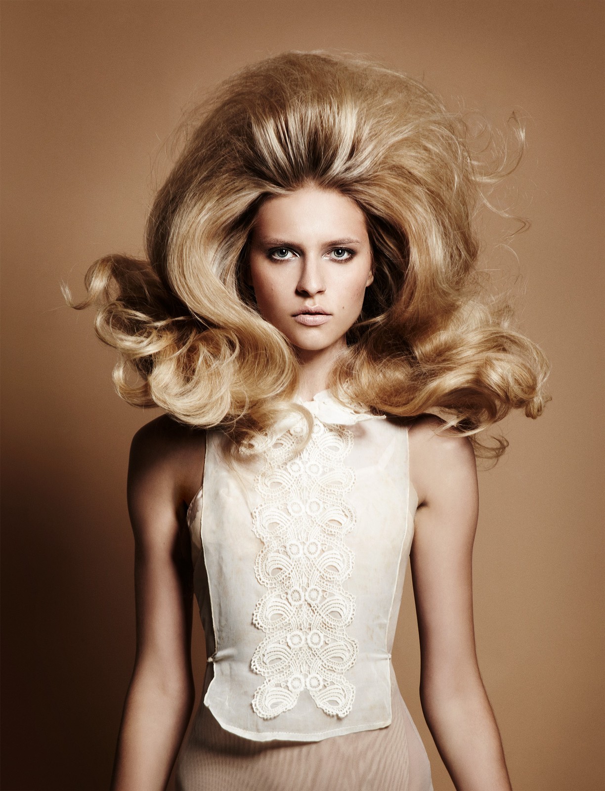Ana Schurmann for Vogue Latin America, shot by Jamie Nelson — big hair beauty portrait